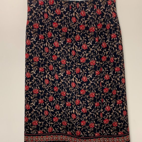 Retro Red and Black Floral Straight Skirt Size 14 Petite - Picture 1 of 9